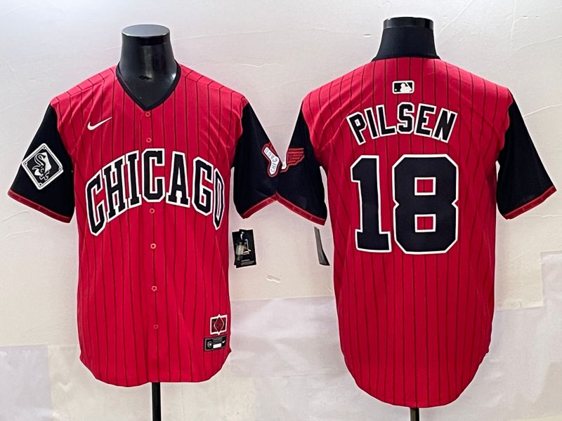 Men 2025 Chicago White Sox #18 Pilsen Red Stripe Joint Name Nike MLB Jersey style 11->chicago white sox->MLB Jersey